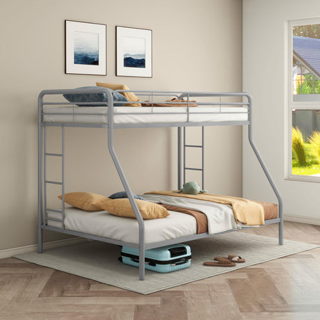 Carson Glossy Silver Metal Twin Over Full Bunk Bed from Coaster - Luna Furniture