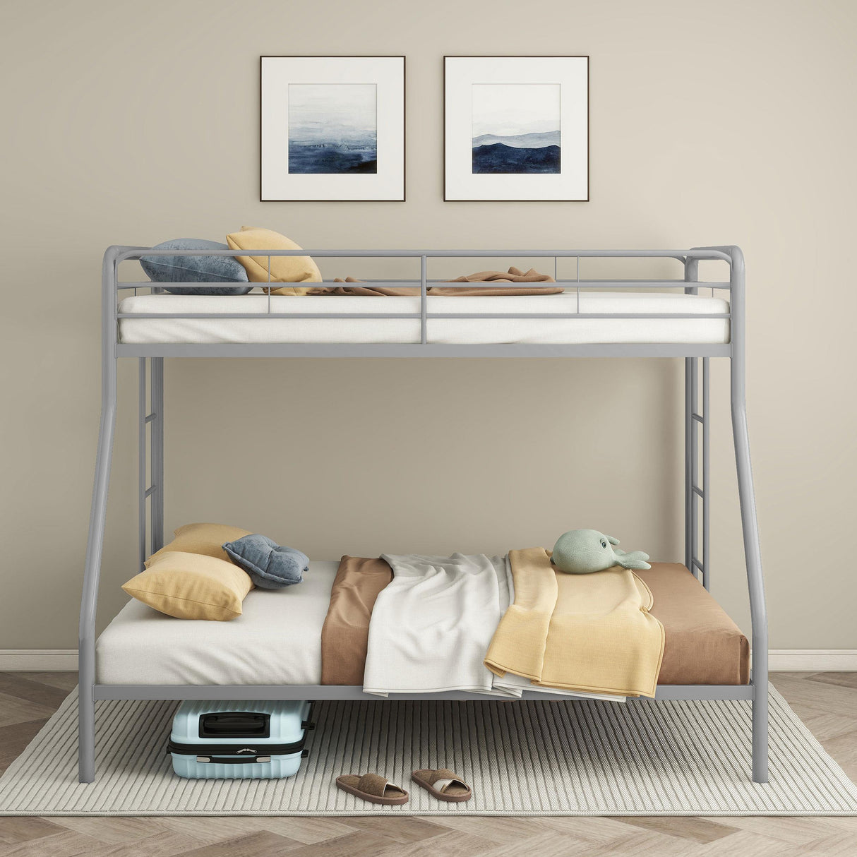Carson Glossy Silver Metal Twin Over Full Bunk Bed from Coaster - Luna Furniture