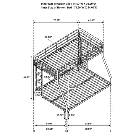 Carson Glossy Silver Metal Twin Over Full Bunk Bed from Coaster - Luna Furniture