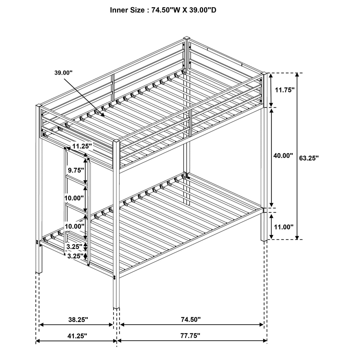 Alevera Metal Twin Over Twin Bunk Bed with Ladder White from Coaster - Luna Furniture