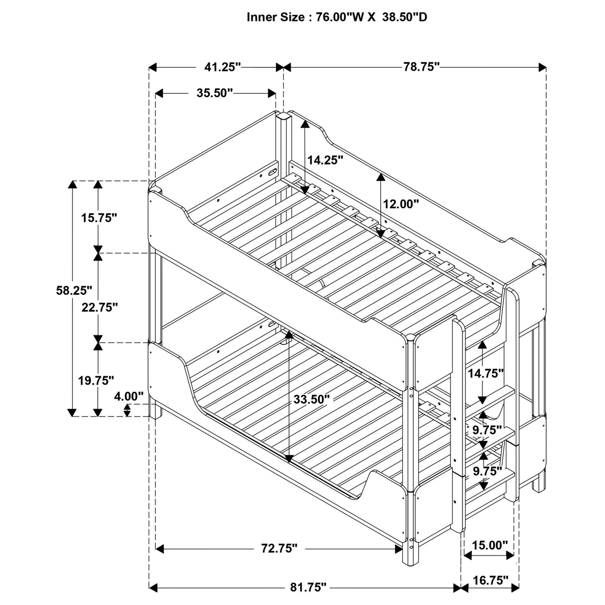Morris Walnut / Black Twin Over Twin Wood Bunk Bed from Coaster - Luna Furniture