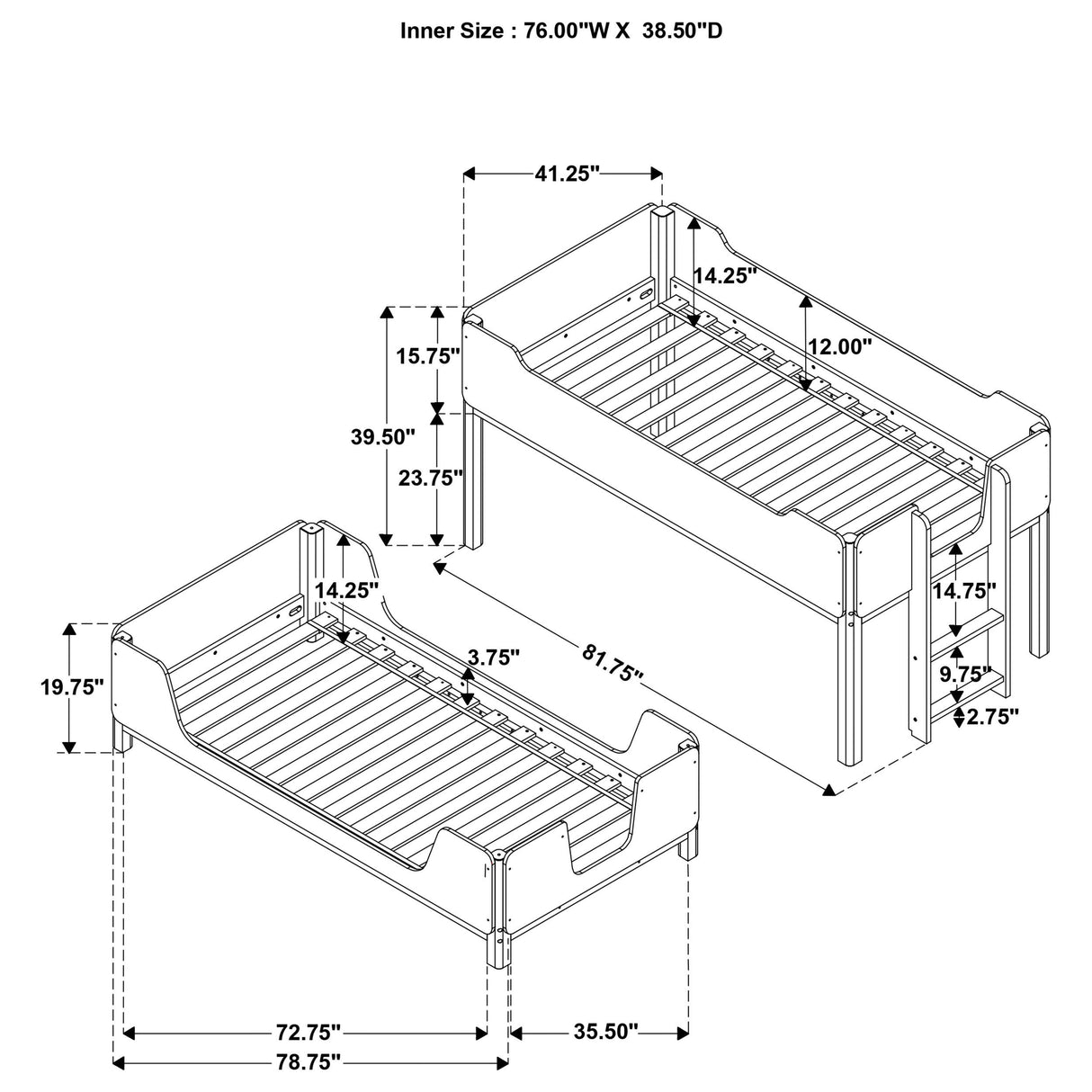 Morris Walnut / Black Twin Over Twin Wood Bunk Bed from Coaster - Luna Furniture