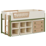 Evren Natural Twin Storage Loft Bed 4-Piece Set with Chest and Bookcases