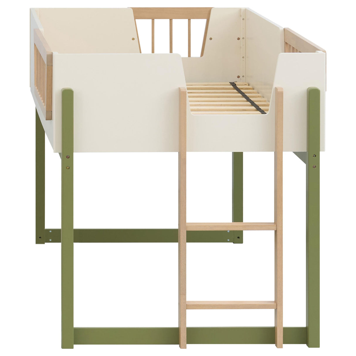 Evren Natural Twin Storage Loft Bed 4-Piece Set with Chest and Bookcases