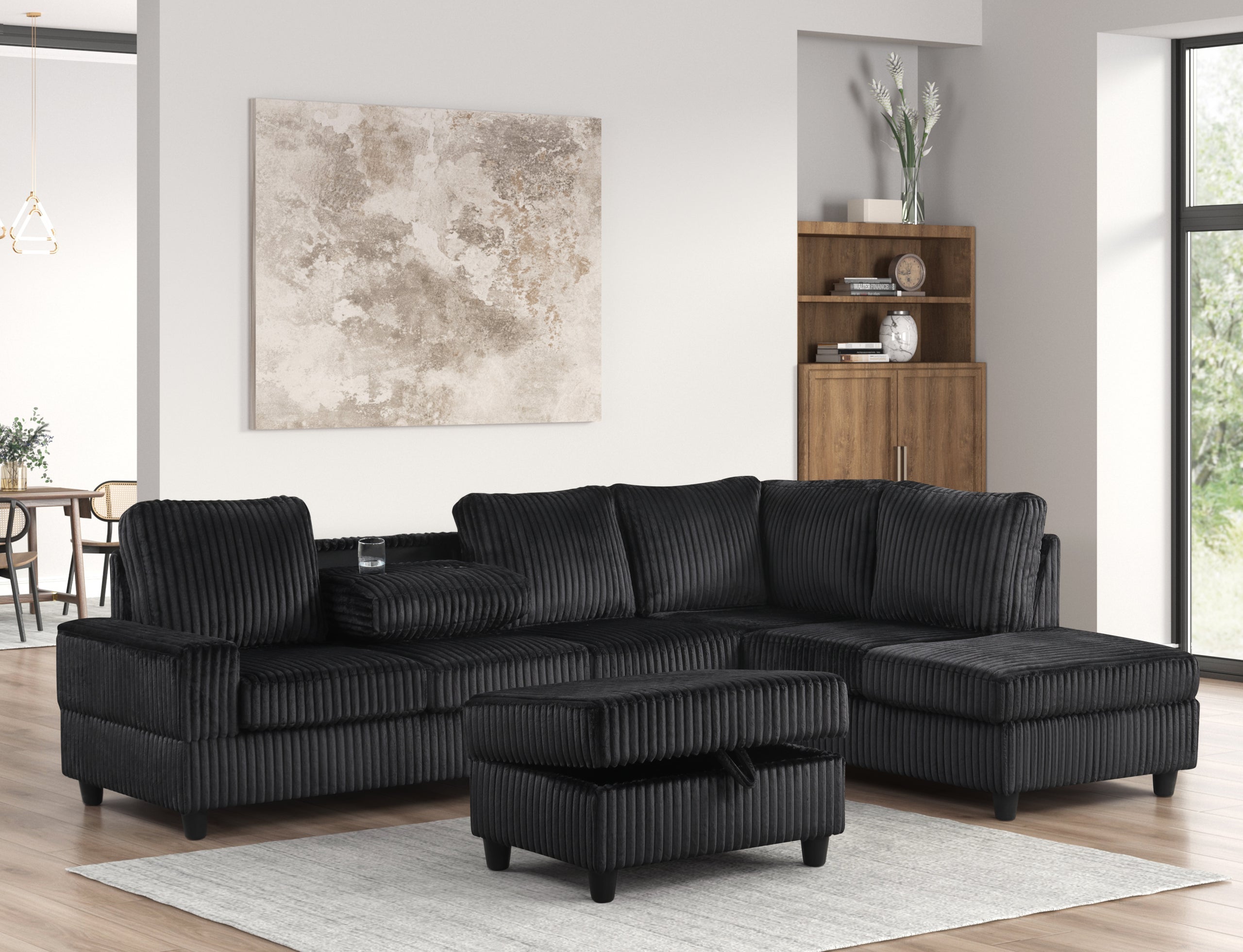 alexiastam luna sサイズ　BLACK Arosa Black Reversible Sectional with Storage Ottoman – Luna Furniture