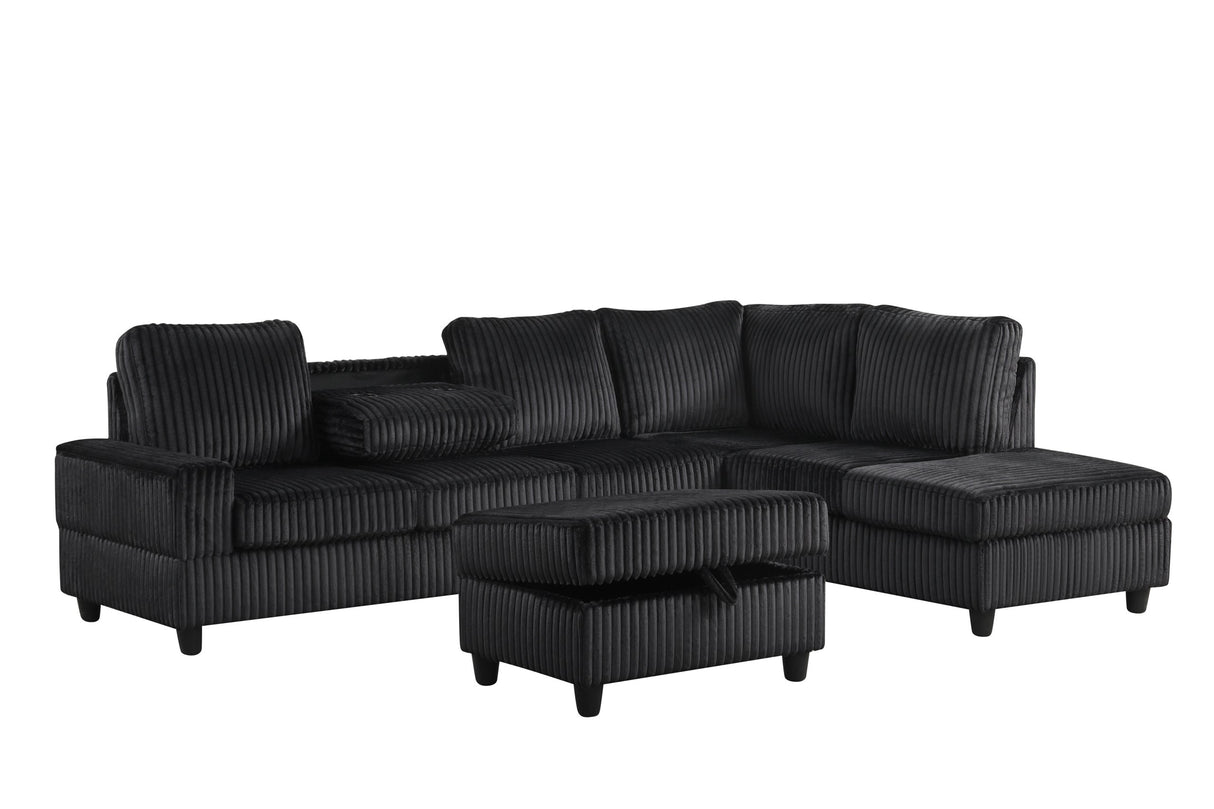 Arosa Black Reversible Sectional with Storage Ottoman from Happy Homes - Luna Furniture