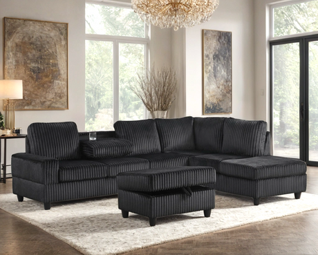 Arosa Black Reversible Sectional with Storage Ottoman from Happy Homes - Luna Furniture