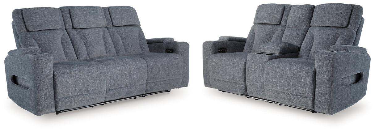 Studio Cave Power Reclining Sofa and Loveseat in Steel from Ashley - Luna Furniture