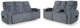 Studio Cave Power Reclining Sofa and Loveseat in Steel from Ashley - Luna Furniture