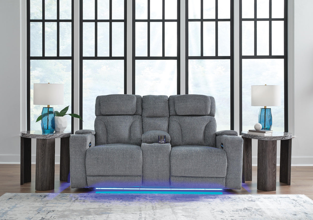 Studio Cave Power Reclining Sofa and Loveseat in Steel from Ashley - Luna Furniture