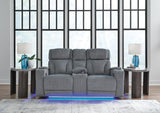 Studio Cave Power Reclining Sofa and Loveseat in Steel from Ashley - Luna Furniture