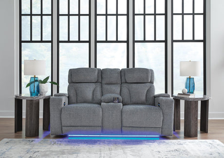 Studio Cave Power Reclining Sofa and Loveseat in Steel from Ashley - Luna Furniture