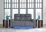 Studio Cave Power Reclining Sofa and Loveseat in Steel from Ashley - Luna Furniture