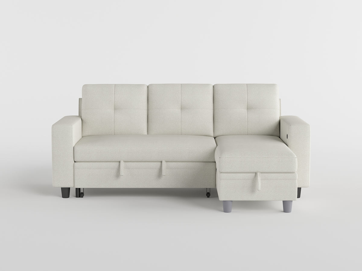 Robinson Beige Sectional with Reversible Chaise, Pull-out Bed, Shelves and Charging Ports from Homelegance - Luna Furniture
