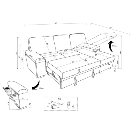 Demko Granite Sleeper Sectional Sofa with Speaker and Storage Chaise from Coaster - Luna Furniture