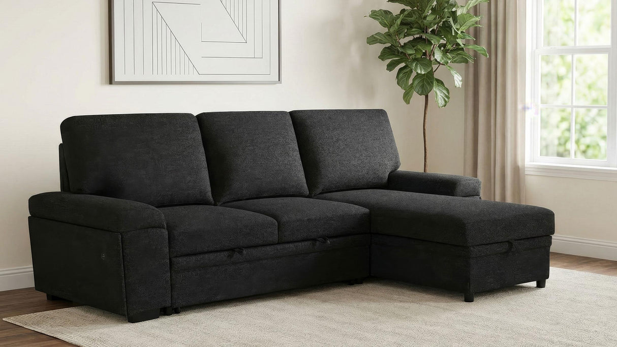 Demko Black Sleeper Sectional Sofa with Speaker and Storage Chaise from Coaster - Luna Furniture