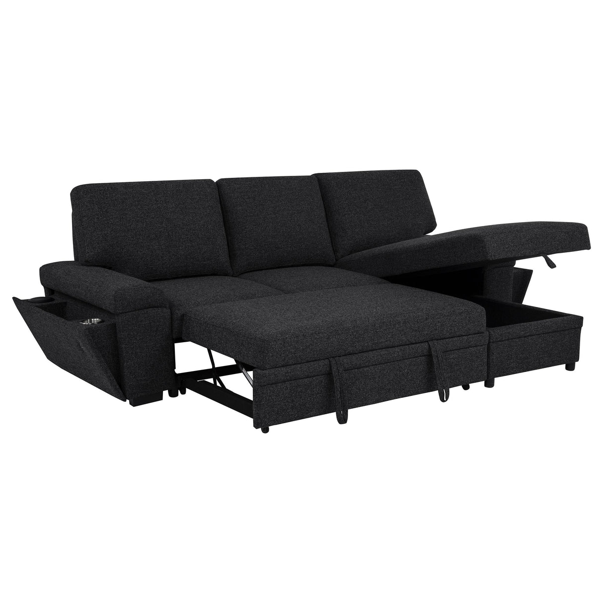 Demko Black Sleeper Sectional Sofa with Speaker and Storage Chaise from Coaster - Luna Furniture
