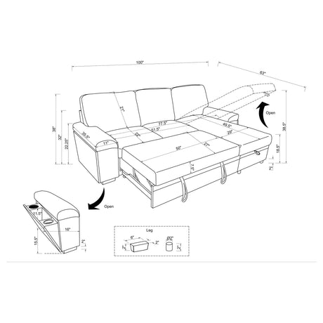 Demko Black Sleeper Sectional Sofa with Speaker and Storage Chaise from Coaster - Luna Furniture