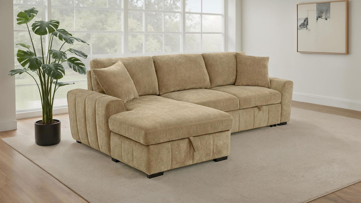 Pastrana Camel Upholstered Sleeper Sectional Sofa with LAF Chaise from Coaster - Luna Furniture
