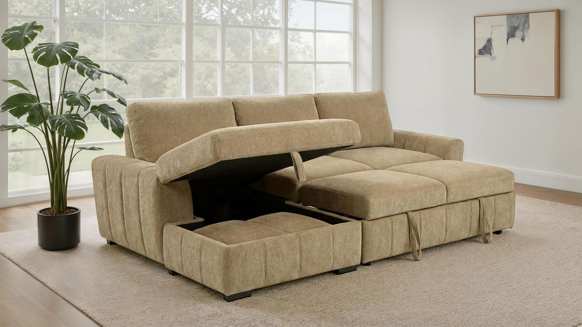 Pastrana Camel Upholstered Sleeper Sectional Sofa with LAF Chaise from Coaster - Luna Furniture