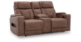 Clean-Slate Caramel Power Reclining Loveseat with Console from Ashley Furniture - Luna Furniture