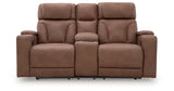 Clean-Slate Caramel Power Reclining Loveseat with Console from Ashley Furniture - Luna Furniture