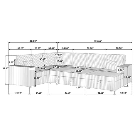 Devonshire Camel Sleeper Sectional Sofa Storage Chaise from Coaster - Luna Furniture