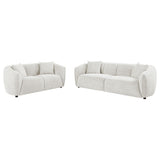 Aleisha Ivory sofa set, sofa and loveseat with rounded arms, front three-quarter view