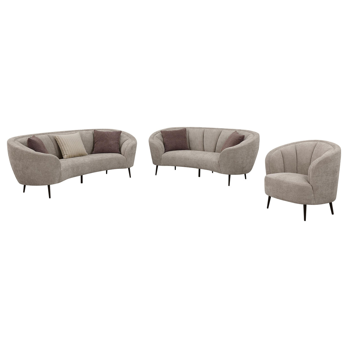 Ellorie Beige 3-Piece Upholstered Curved Sofa Set from Coaster - Luna Furniture