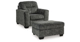 Lonoke Gunmetal Chair and Ottoman from Ashley - Luna Furniture