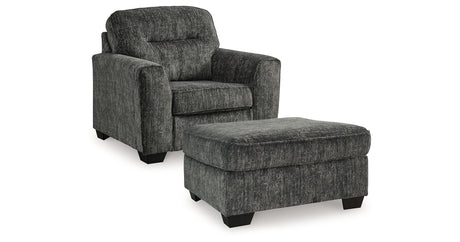 Lonoke Gunmetal Chair and Ottoman from Ashley - Luna Furniture