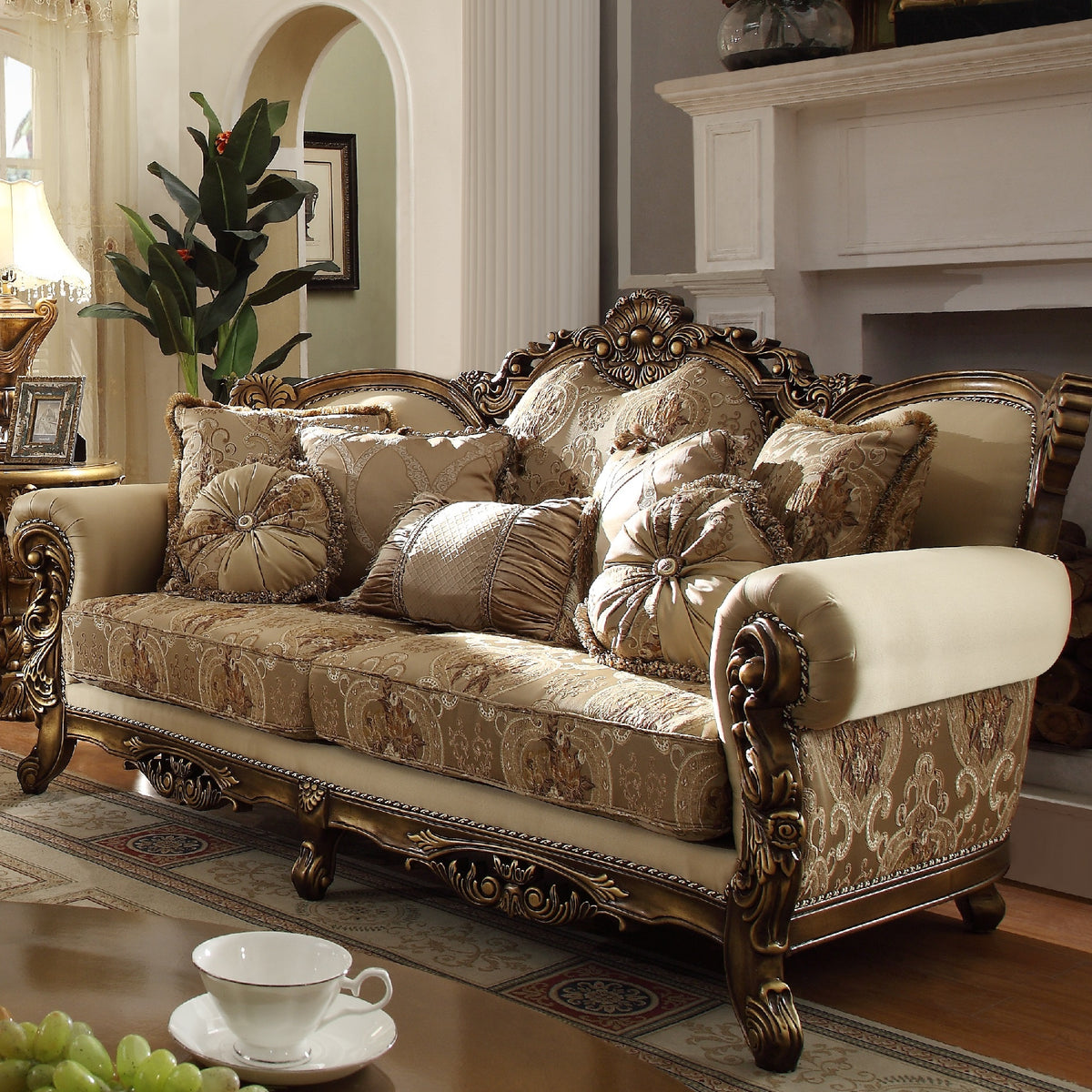 Homey Design HD-506 Metallic Antique Gold/Perfect Brown Sofa – Luna ...