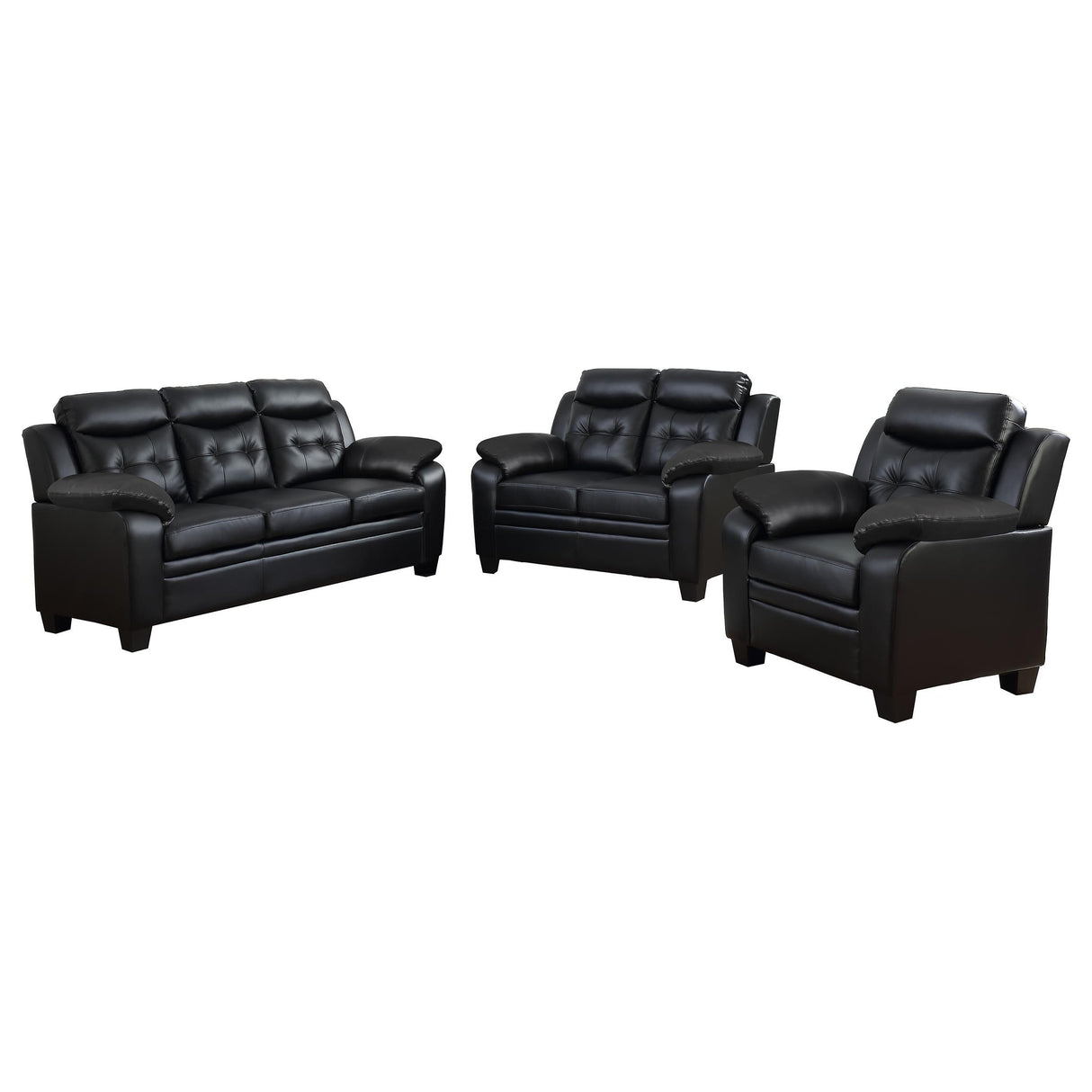 Finley Black Upholstered Pillow Top Arm Living Room Set from Coaster - Luna Furniture