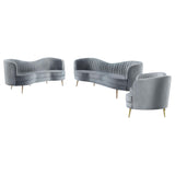 Sophia Gray and Gold Upholstered 3-Piece Living Room Set with Camel Back from Coaster - Luna Furniture