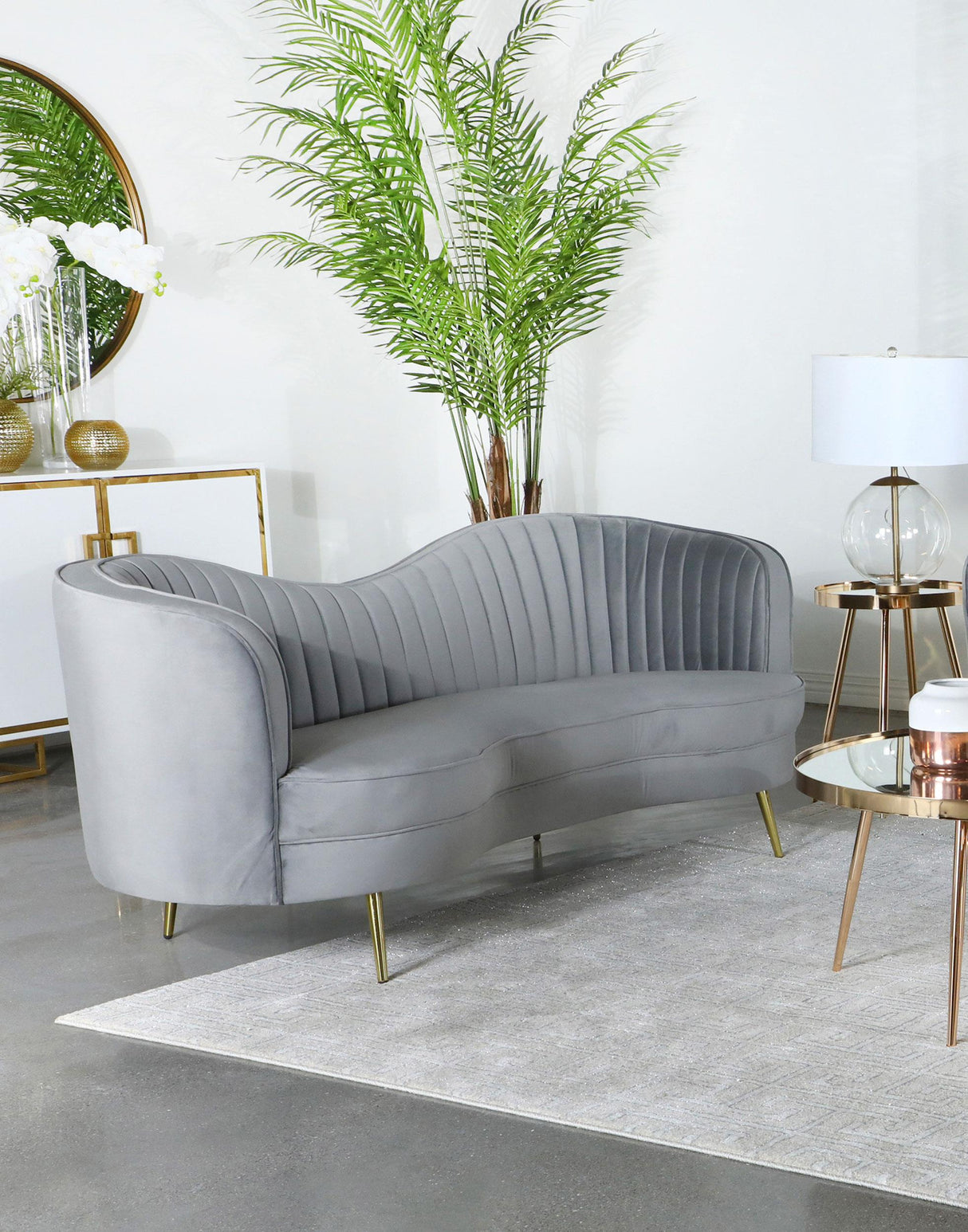 Sophia Gray and Gold Upholstered Sofa with Camel Back from Coaster - Luna Furniture