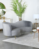 Sophia Gray and Gold Upholstered Sofa with Camel Back from Coaster - Luna Furniture