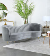 Sophia Gray and Gold Upholstered Loveseat with Camel Back from Coaster - Luna Furniture