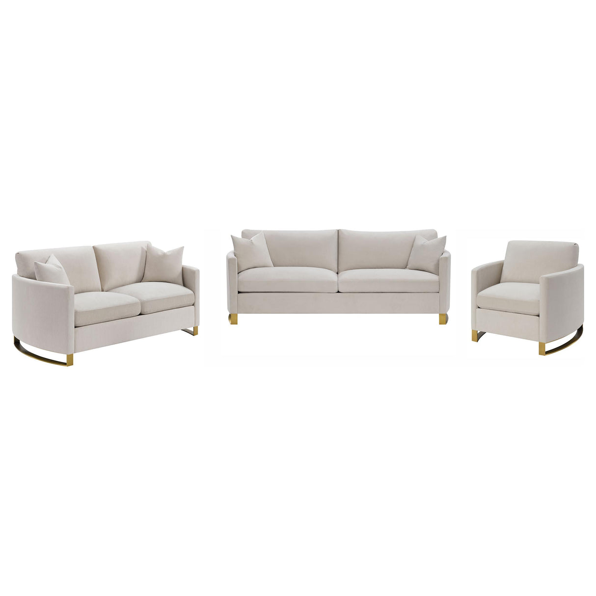 Corliss Beige and Rose Brass 3-Piece Arched Arms Living Room Set from Coaster - Luna Furniture