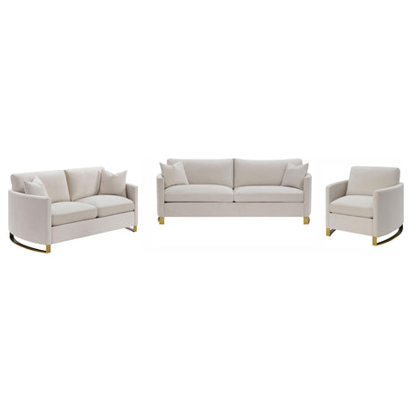 Corliss Beige and Rose Brass 3-Piece Arched Arms Living Room Set from Coaster - Luna Furniture