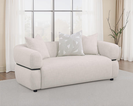 Jeanette Beige 73-inch Fabric Upholstered Round Arm Loveseat from Coaster - Luna Furniture