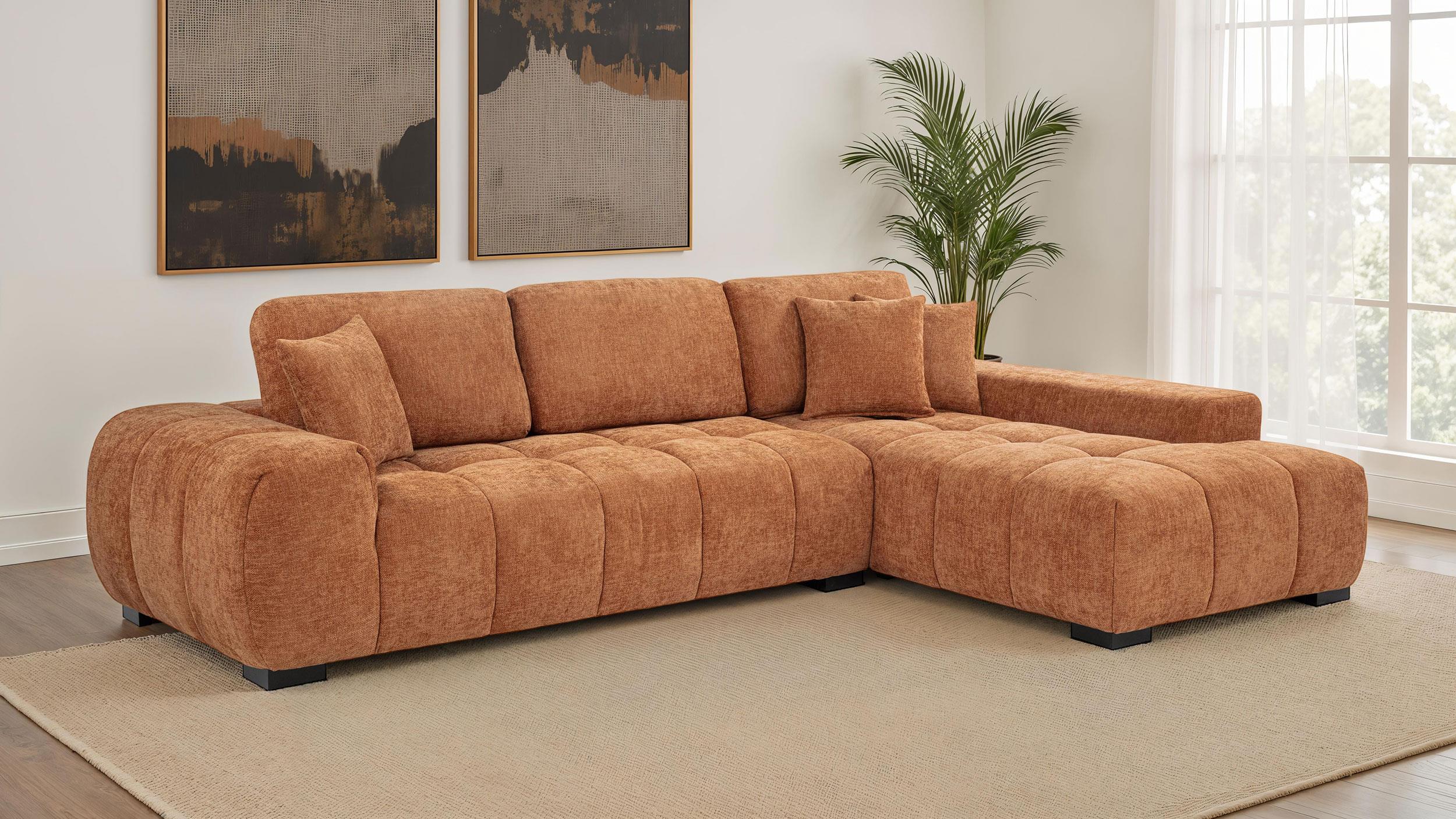 Octavia Orange Fabric Upholstered Sectional Chaise Sofa – Luna