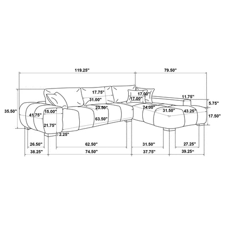 Octavia Orange Fabric Upholstered Sectional Chaise Sofa from Coaster - Luna Furniture