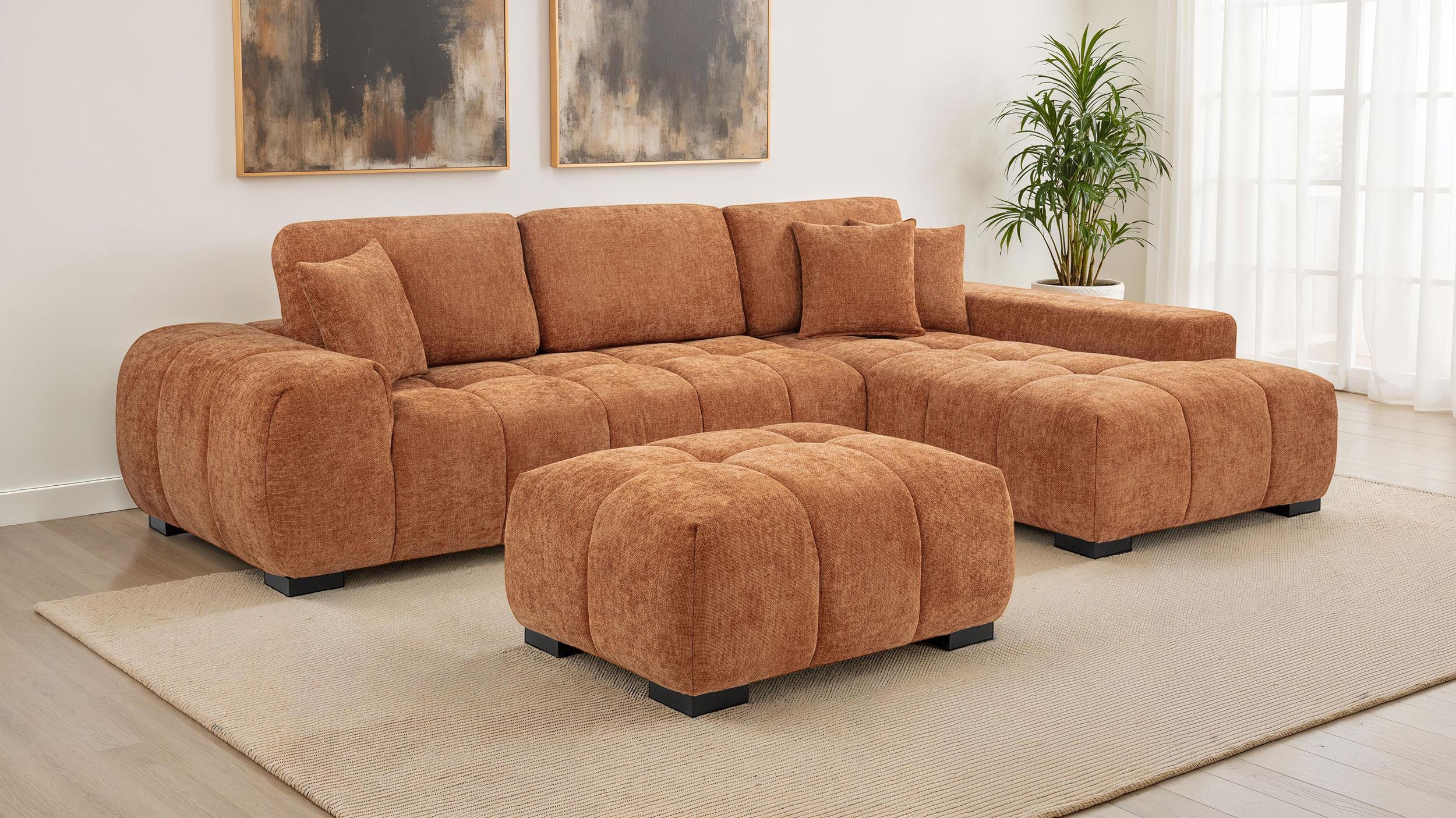 Coaster Octavia Orange Fabric Upholstered Sectional Chaise Sofa