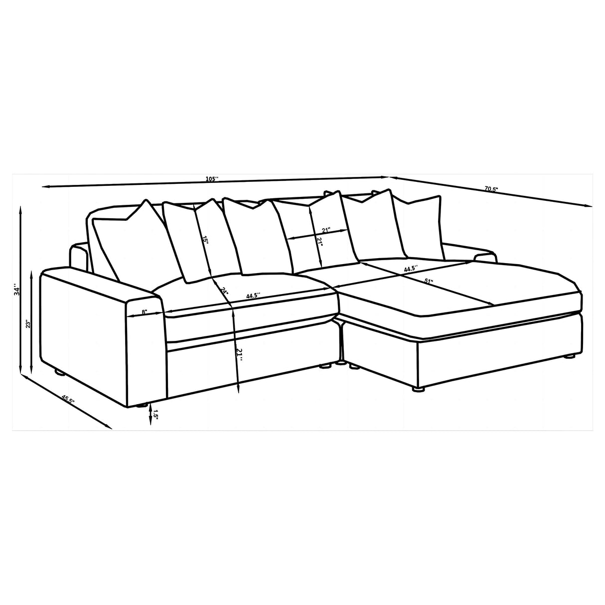 Blaine Black Upholstered Reversible Chaise Sectional Sofa from Coaster - Luna Furniture