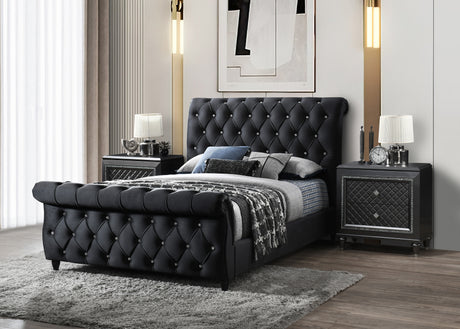 Kyrie Black Queen Upholstered Bed