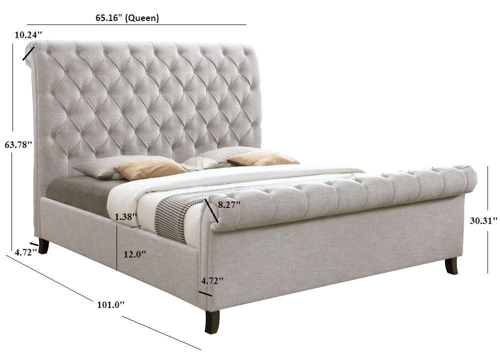 Kate Light Gray Queen Upholstered Sleigh Platform Bed from Crown Mark - Luna Furniture