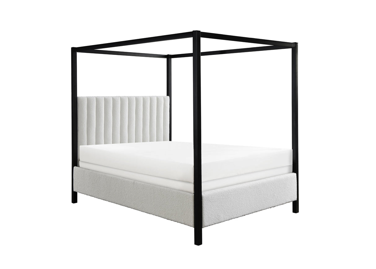 Adalyn Black/White Boucle Queen Canopy Bed