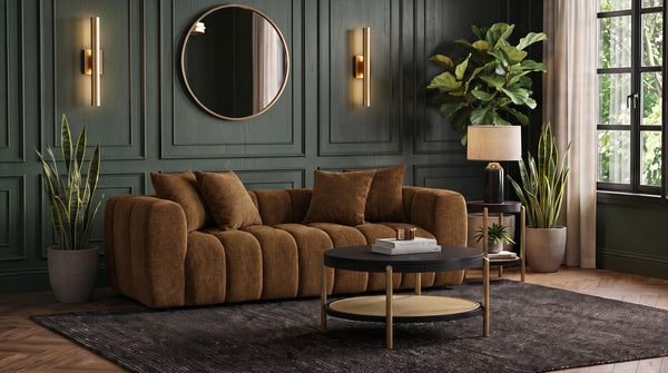 Lazaro Bronze Channel-Tufted Fabric Sofa