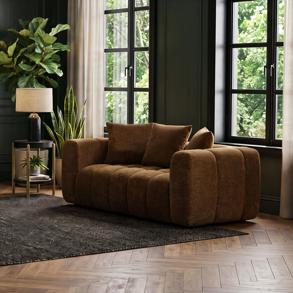 Lazaro Bronze Channel-Tufted Fabric Loveseat