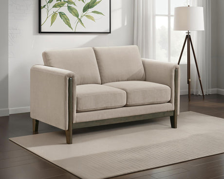 Islington Taupe Fabric Upholstered Panel Arm Loveseat from Coaster - Luna Furniture